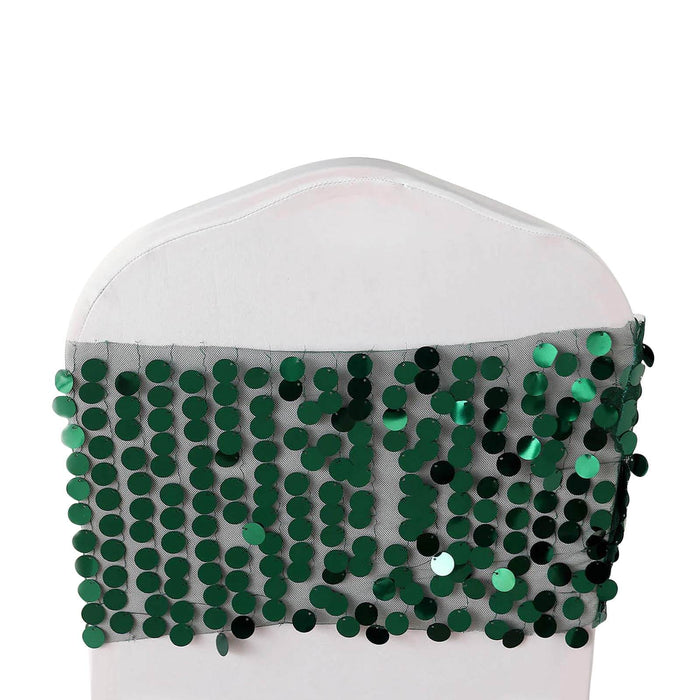 5 Pack | Hunter Emerald Green Big Payette Sequin Round Chair Sashes