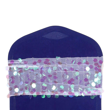 5 Pack Big Payette Sequin 13"x10" Chair Sash Bands Iridescent - Stylish Glittering Decor for Weddings & Gatherings