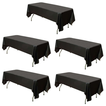 5-Pack Plastic Table Covers Black Rectangle - Reliable PVC Disposable Covers for Gatherings 54"x108"