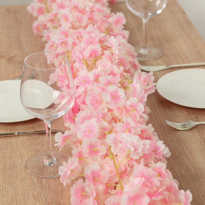 5 Pack Pink Artificial Cherry Blossom Floral Garland, 6ft Silk Flower Hanging Vines