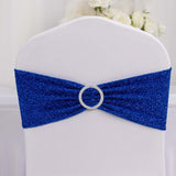 5 Pack Royal Blue Shimmer Tinsel Spandex Stretch Chair Sashes With Round Silver Rhinestone Chair