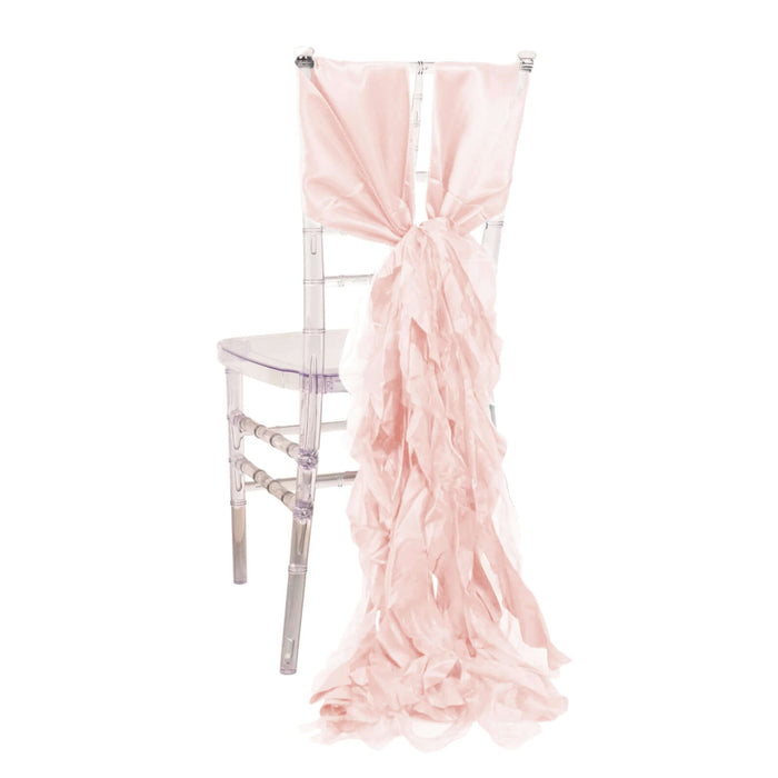 5 Pack Blush Rose Gold Curly Willow Chiffon Satin Chair Sashes