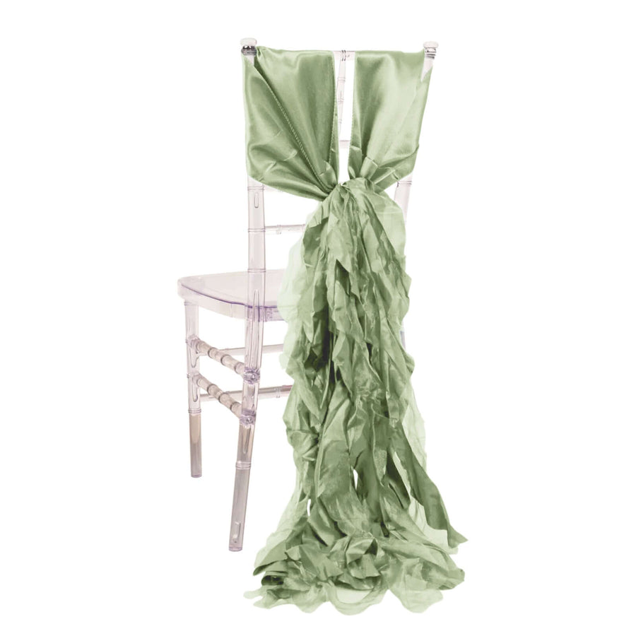 5 Pack Sage Green Curly Willow Chiffon Satin Chair Sashes