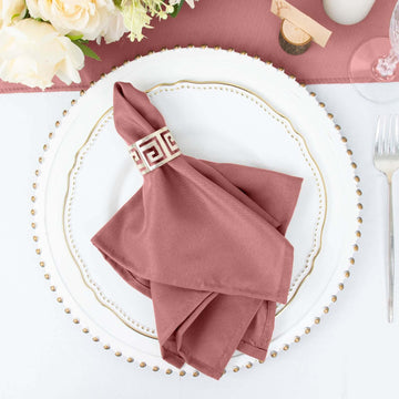 5 Pack Cinnamon Rose Seamless Cloth Dinner Napkins, Wrinkle Resistant Linen 17"x17"