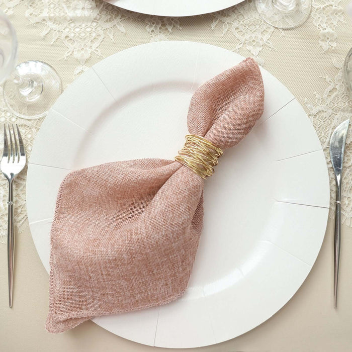 5 Pack | Dusty Rose Boho Chic Rustic Faux Burlap Cloth Dinner Napkins - 19inch