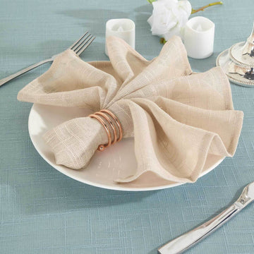 5 Pack Faux Linen 20"x20" Napkins Beige - Slubby Textured & Wrinkle Resistant Cloth Napkins