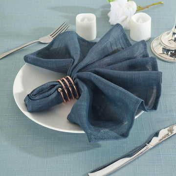 5 Pack Faux Linen 20"x20" Napkins Blue - Slubby Textured & Wrinkle Resistant Cloth Napkins