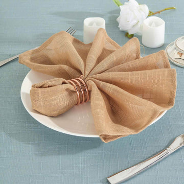 5 Pack Faux Linen 20"x20" Napkins Natural - Slubby Textured & Wrinkle Resistant Cloth Napkins