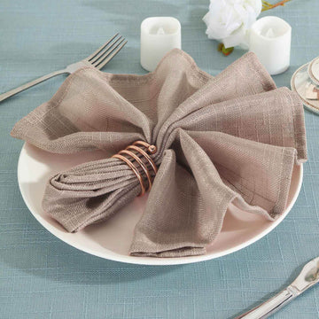 5 Pack Faux Linen 20"x20" Napkins Taupe - Slubby Textured & Wrinkle Resistant Cloth Napkins