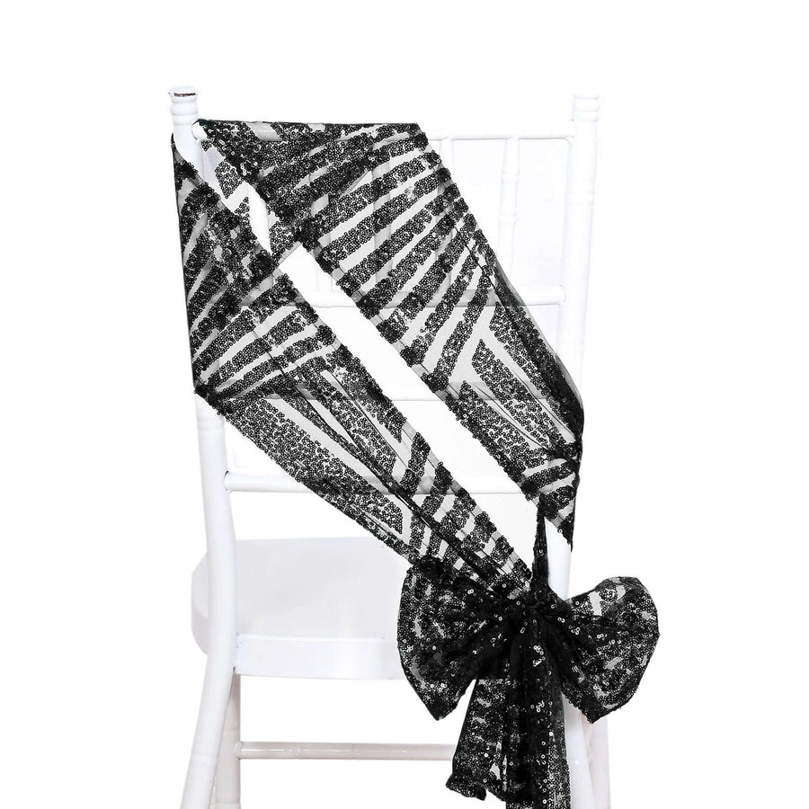 5 Pack Black Geometric Diamond Glitz Sequin Chair Sashes