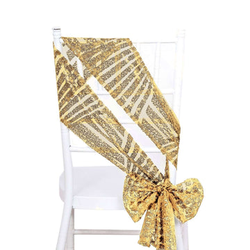 5 Pack Glitz Sequin Chair Sashes with Geometric Diamond Design 6"x88" Gold - Glittering Accent for Weddings