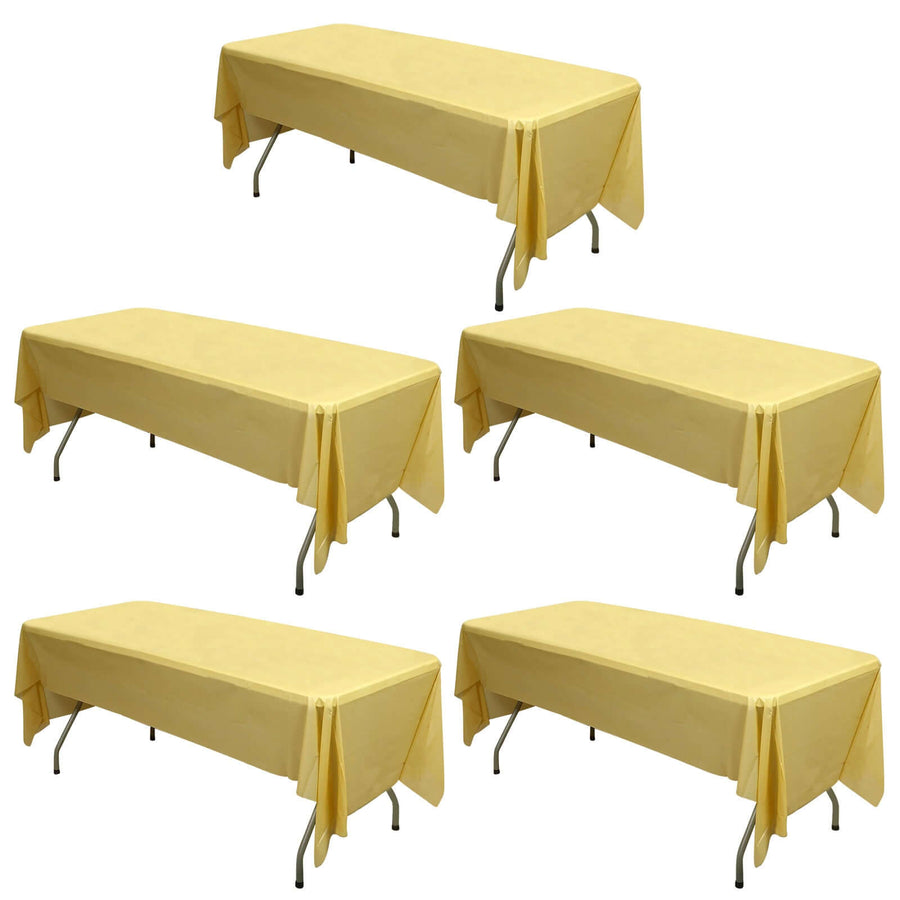 5 Pack Gold Rectangle Plastic Table Covers, 54inchx108inch PVC Disposable Tablecloths