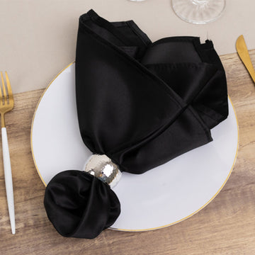 5 Pack Lamour Satin 20"x20" Napkins Black - Exquisite Dinner Napkins with Soft Matte Finish for Weddings & Events