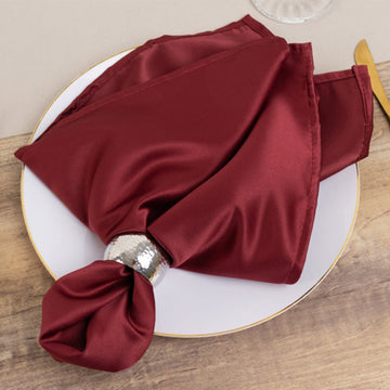 5 Pack Lamour Satin 20"x20" Napkins Burgundy - Soft Matte Finish Dinner Napkins