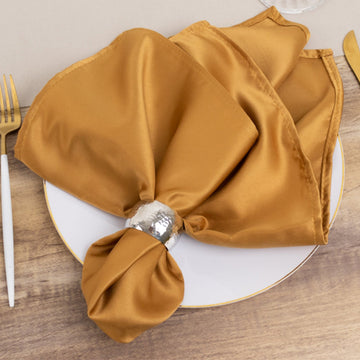 5 Pack Lamour Satin 20"x20" Napkins Gold - Exquisite Dinner Napkins with Soft Matte Finish for Weddings & Events