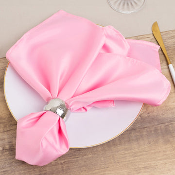 5 Pack Lamour Satin 20"x20" Napkins Pink - Soft Matte Finish Dinner Napkins