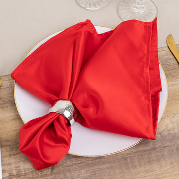 5 Pack Lamour Satin 20"x20" Napkins Red - Soft Matte Finish Dinner Napkins