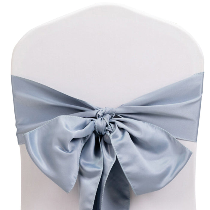 5 Pack Dusty Blue Lamour Satin Chair Sashes, Chair Bows - 6x106inch