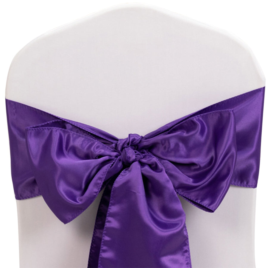 5 Pack Purple Lamour Satin Chair Sashes, Chair Bows - 6x106inch