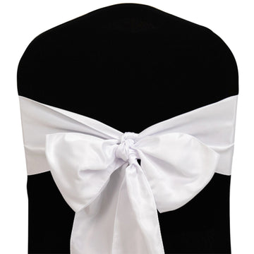 5 Pack Lamour Satin 6"x106" Chair Sashes White - Stylish Reusable Decorative Bows for Weddings & Gatherings