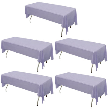 5-Pack Plastic Table Covers Lavender Lilac Rectangle - Reliable PVC Disposable Covers for Gatherings 54"x108"