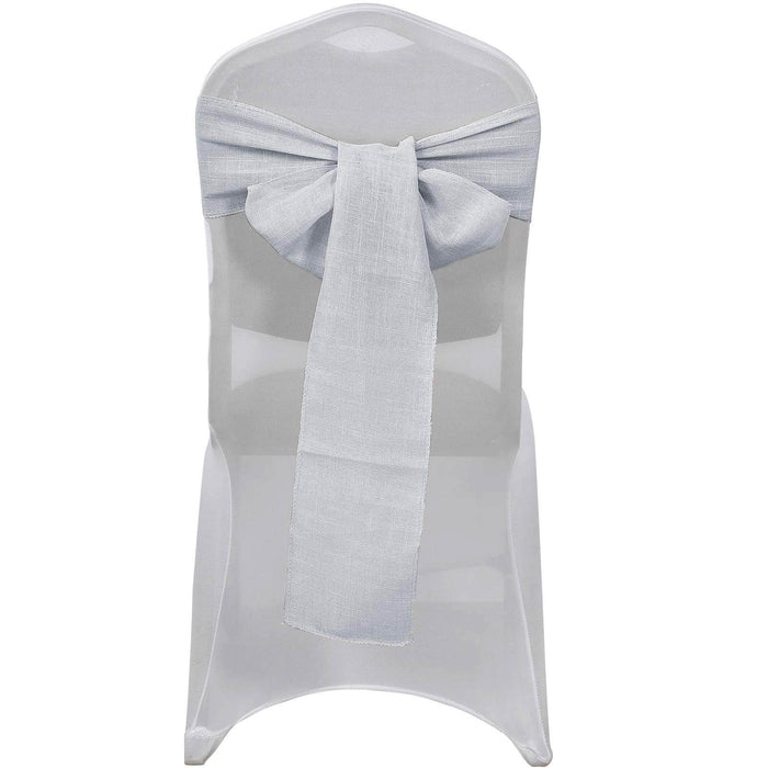 5 Pack | Silver Linen Chair Sashes, Slubby Textured Wrinkle Resistant Sashes