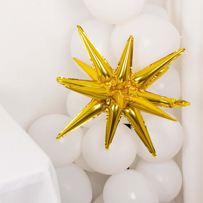 5 Pack Metallic Gold 14-Point Starburst Mylar Foil Balloons, 22" Fireworks Star Explosion Party Ball