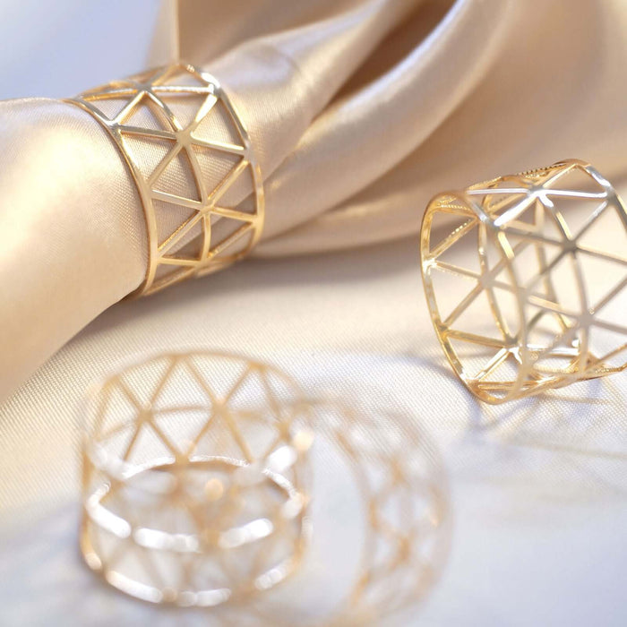 5 Pack | Metallic Gold Napkin Rings For Birthday Party and Weddings Decor with Geometric Design