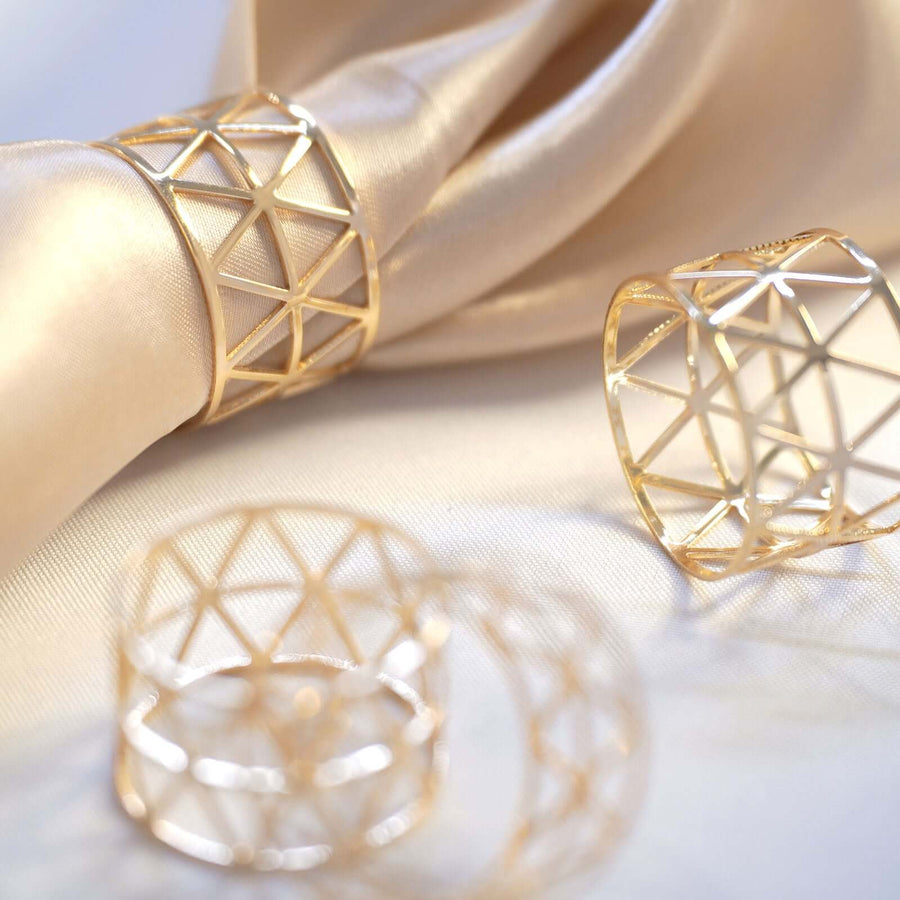 5 Pack | Metallic Gold Napkin Rings For Birthday Party and Weddings Decor with Geometric Design