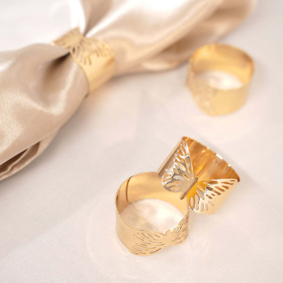 5 Pack | Metallic Gold Laser Cut Butterfly Napkin Rings, Paper Napkin Holders