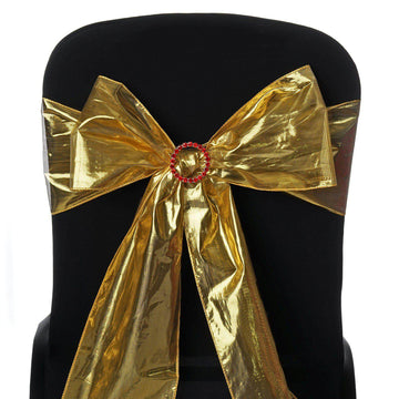 5 Pack Metallic Polyester Lame Chair Sashes with Shiny Gold Foil Finish - Dazzling Chair Decor for Weddings, Parties & Events 6"x108"