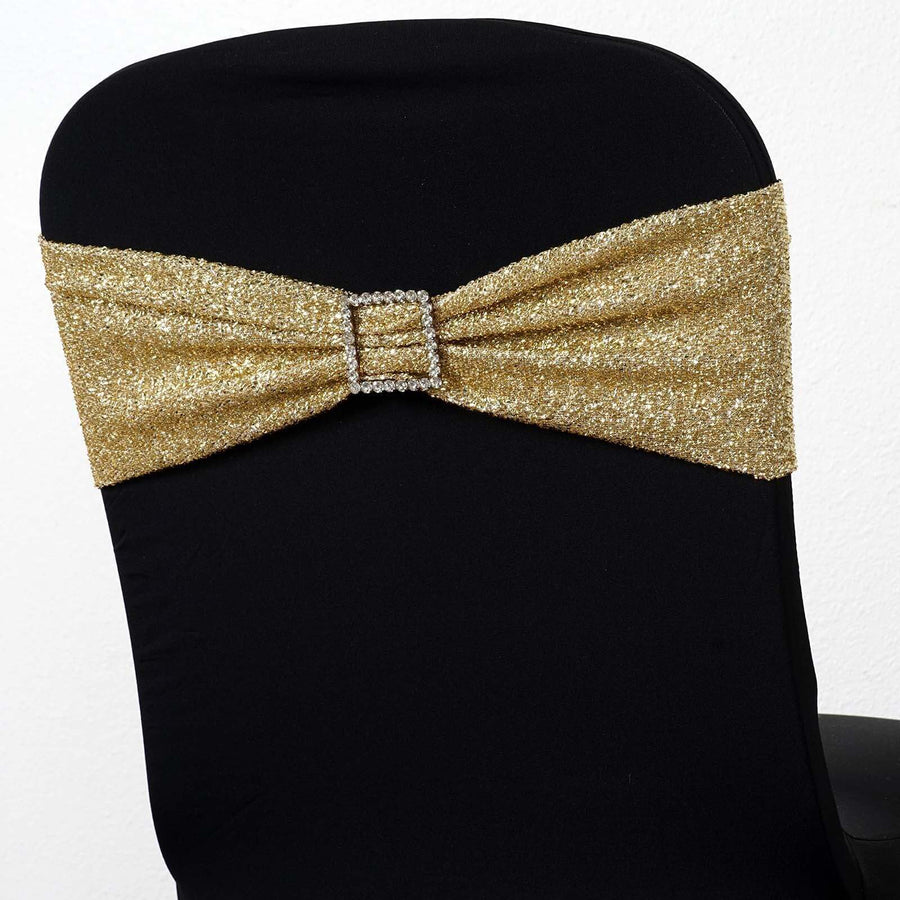 5 Pack | Champagne Metallic Shimmer Tinsel Spandex Chair Sashes