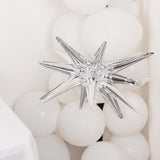 5 Pack Metallic Silver 14-Point Starburst Mylar Foil Balloons,  Fireworks Star Explosion