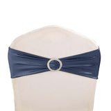 5 pack Metallic Navy Blue Spandex Chair Sashes With Attached Round Diamond Buckles