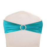 5 pack Metallic Peacock Teal Spandex Chair Sashes With Attached Round Diamond Buckles