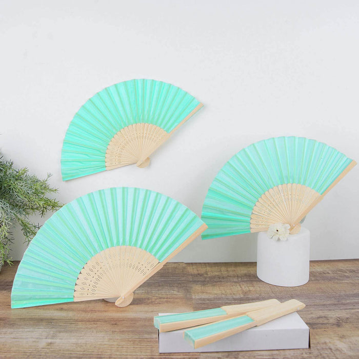 5 Pack Mint Asian Silk Folding Fans Party Favors, Oriental Folding Fan Favors