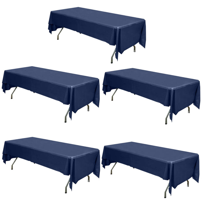 5 Pack Navy Blue Rectangle Plastic Table Covers, 54inchx108inch PVC Disposable Tablecloths