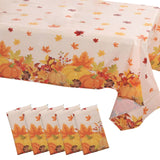 5 Pack Orange Thanksgiving Rectangle Plastic Table Covers, PVC Waterproof Disposable Tablecloths