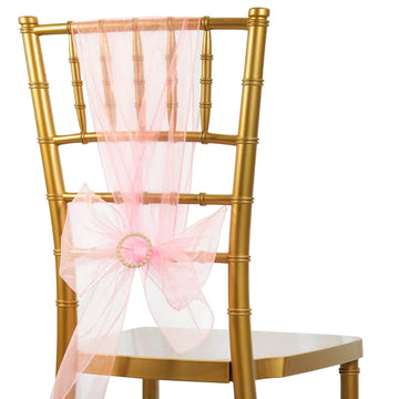 5 Pack Organza Chair Sashes Blush - Reusable Sheer Chair Bows 6"x108"