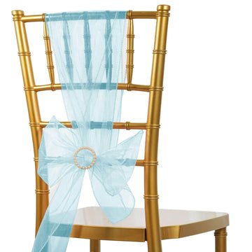 5 Pack Organza Chair Sashes Light Blue - Reusable Sheer Chair Bows 6"x108"