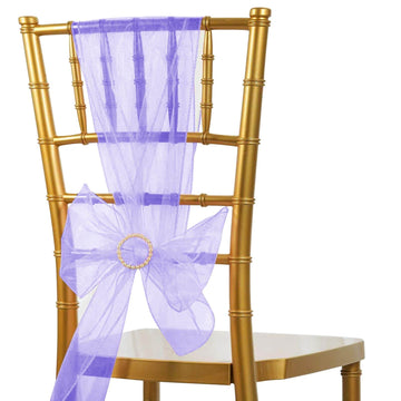 5 Pack Organza Chair Sashes Purple - Reusable Sheer Chair Bows 6"x108"