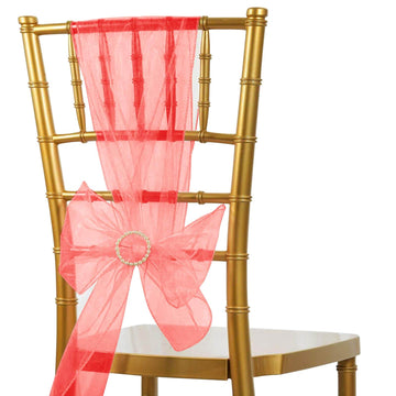 5 Pack Organza Chair Sashes Red - Reusable Sheer Chair Bows 6"x108"