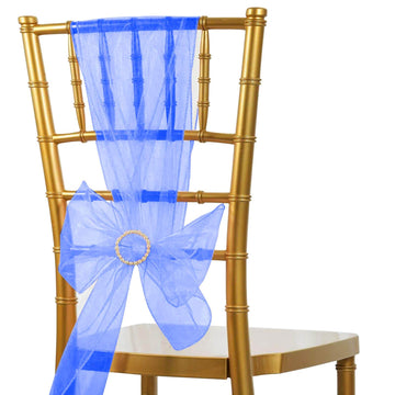 5 Pack Organza Chair Sashes Royal Blue - Reusable Sheer Chair Bows 6"x108"