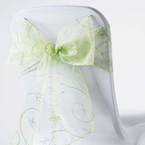 5 PCS | 7 Inch x108 Inch | Apple Green Embroidered Organza Chair Sashes | TableclothsFactory