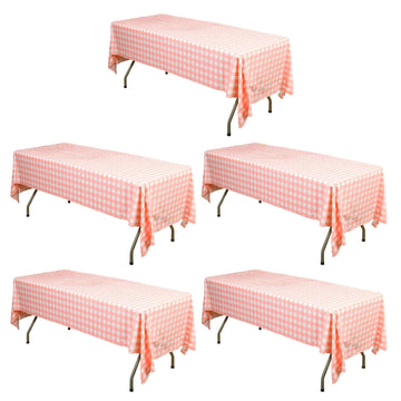 5-Pack Plastic Table Covers Pink Checkered Rectangle - Durable PVC Disposable Covers for Events 54"x108"