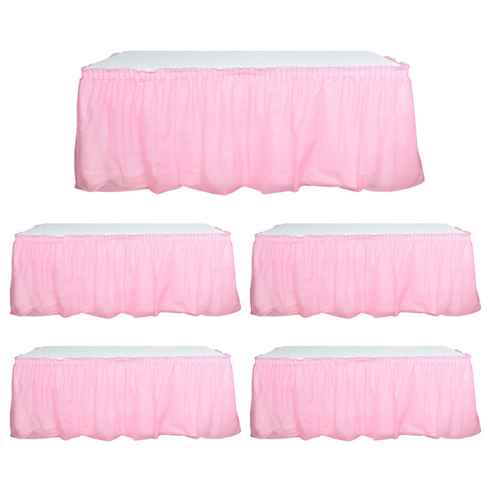 5 Pack Plastic Table Skirts Pink Ruffled - Durable Disposable Skirts for Events 14ft