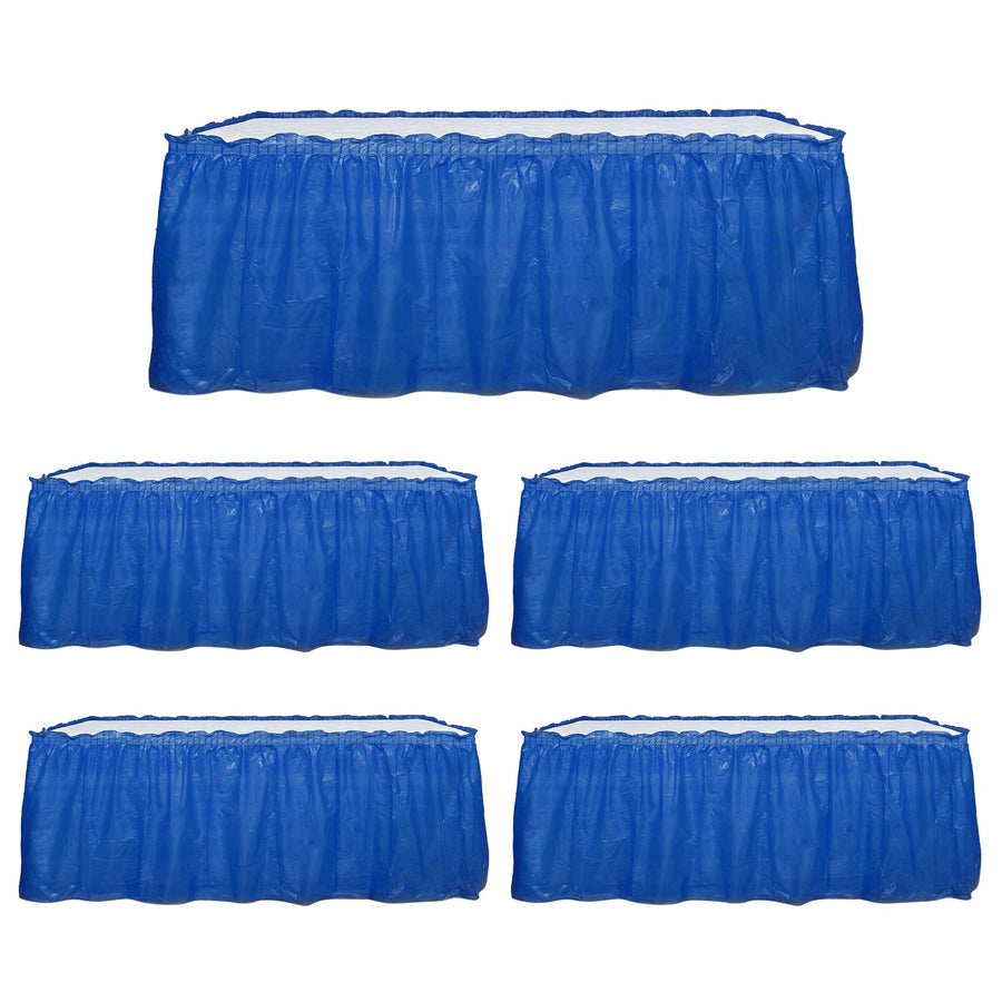 5 Pack Plastic Table Skirts Royal Blue Ruffled - Durable Disposable Skirts for Events 14ft