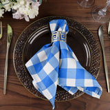 5 Pack | Blue/White Buffalo Plaid Cloth Dinner Napkins, Gingham Style | 15x15Inch