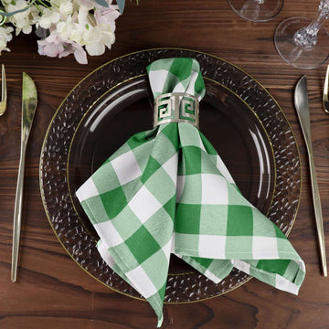 5 Pack Polyester 15"x15" Napkins Green/White Buffalo Plaid Gingham Style Cloth Napkins