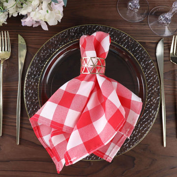 5 Pack Polyester 15"x15" Napkins Red/White Buffalo Plaid Gingham Style Cloth Napkins